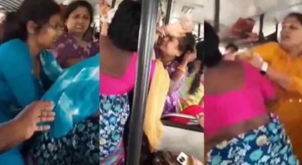 సీటు కోసం బస్సులో జుట్లు పట్టుకుని కొట్టుకున్న మహిళలు